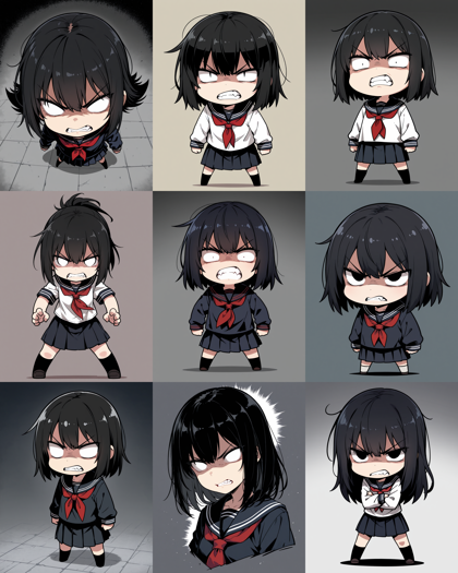 Hakushi Mix v1.41 - 怒っているデフォルメした顔で瞳がない目を表現するプロンプト、画像生成結果:画像9