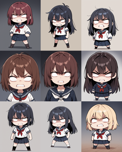 HDA Rainbow Illus v1.7new - 怒っているデフォルメした顔で瞳がない目を表現するプロンプト、画像生成結果:画像8