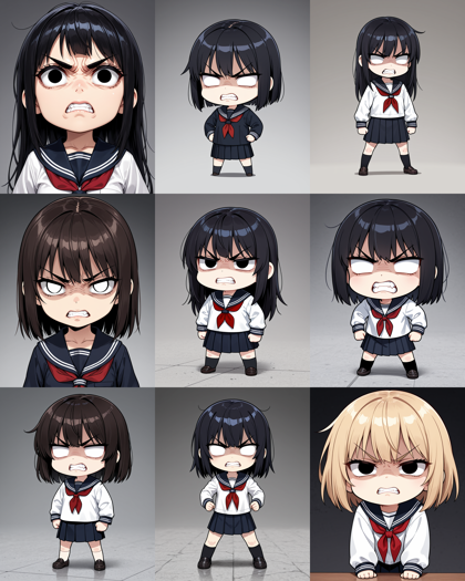 Kawaii Realistic Manga Mix v0.2 - 怒っているデフォルメした顔で瞳がない目を表現するプロンプト、画像生成結果:画像14