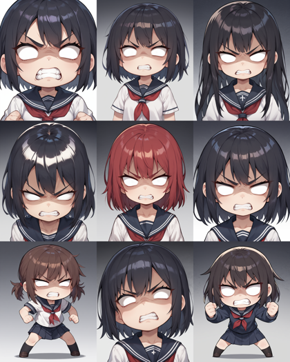 SakuraSakumaMix IL6 - 怒っているデフォルメした顔で瞳がない目を表現するプロンプト、画像生成結果:画像16