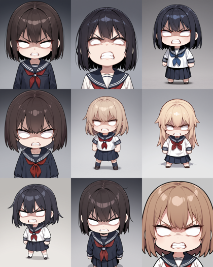 UmetanaMix V2 v1.20 - 怒っているデフォルメした顔で瞳がない目を表現するプロンプト、画像生成結果:画像20