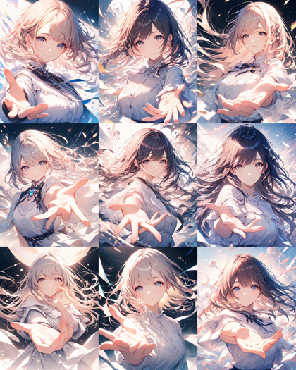 Animagine XL 4.0 opt - 腕を手前に伸ばすポーズのプロンプトと画像生成結果:画像1