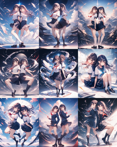 Animagine XL v4.0 opt - 背中合わせのポーズのプロンプトと画像生成結果:画像3