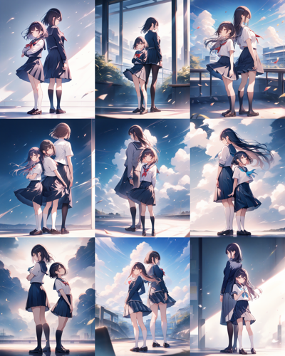 Animagine XL v4.0 opt - 背中合わせのポーズのプロンプトと画像生成結果:画像7