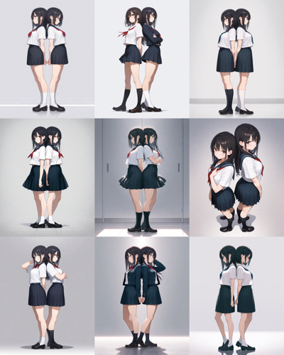 Nova Anime XL v6.0 - 背中合わせのポーズのプロンプトと画像生成結果:画像2