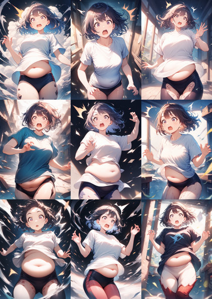 Animagine XL v4.0 opt - 下腹部がぽっちゃりしているキャラクターを表現するプロンプト、画像生成結果:画像3