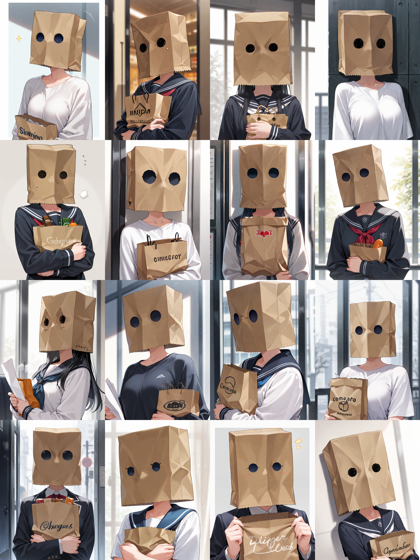 Nova Anime XL v5.5 - 紙袋を頭にかぶったキャラクターのプロンプト・画像生成結果:画像4