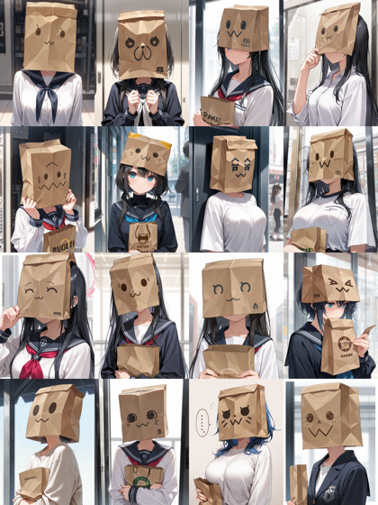 Nova Anime XL v5.5 - 紙袋を頭にかぶったキャラクターのプロンプト・画像生成結果:画像9
