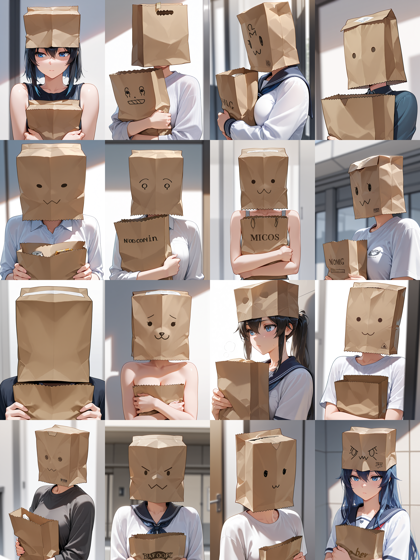 Prefect Illuystrious v1.0 - 紙袋を頭にかぶったキャラクターのプロンプト・画像生成結果:画像8