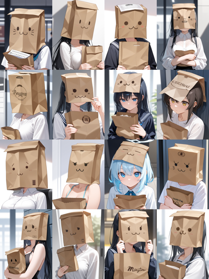 T-illunai3 v8.0 - 紙袋を頭にかぶったキャラクターのプロンプト・画像生成結果:画像10