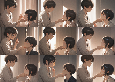 Nova Anime XL v15.0 - 相手のあごに触れる、持ち上げるシーンを表現するプロンプト、画像生成結果:画像18