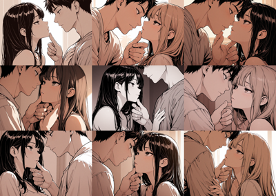 Obsidian Anise v1.0 - 相手のあごに触れる、持ち上げるシーンを表現するプロンプト、画像生成結果:画像8