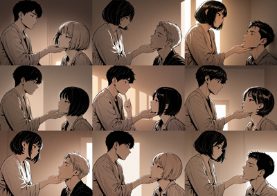 Obsidian Anise v1.0 - 相手のあごに触れる、持ち上げるシーンを表現するプロンプト、画像生成結果:画像20