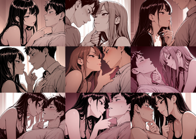 Obsidian Anise v1.0 - 相手のあごに触れる、持ち上げるシーンを表現するプロンプト、画像生成結果:画像12