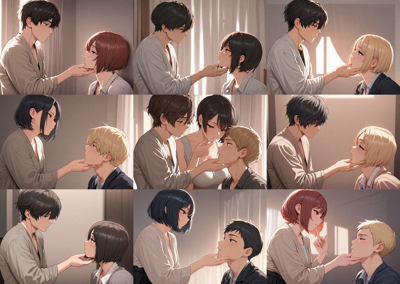 Prefect Illustrious v5 - 相手のあごに触れる、持ち上げるシーンを表現するプロンプト、画像生成結果:画像19