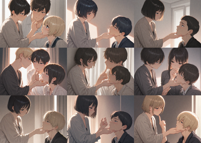 WAI-illustrious-SDXL v16.0 - 相手のあごに触れる、持ち上げるシーンを表現するプロンプト、画像生成結果:画像17