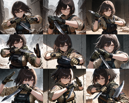 AlcAI - AnimeHaven awakening - v30 - 戦闘用のナイフを構えるポーズのプロンプト、画像生成結果:画像5