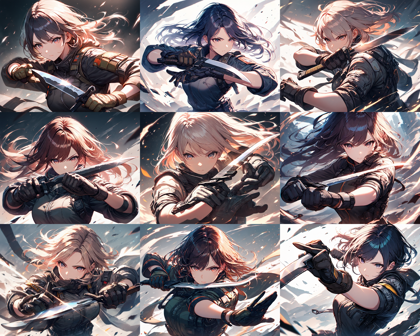 Animagine XL 4.0 opt - 戦闘用のナイフを構えるポーズのプロンプト、画像生成結果:画像1