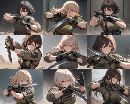 HDA Rainbow Illus v1.4 anime edition - 戦闘用のナイフを構えるポーズのプロンプト、画像生成結果:画像9