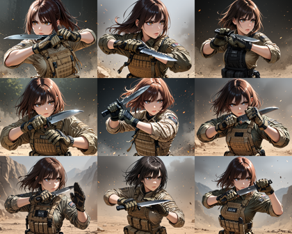 Kawaii Realistic Manga IL Mix v0.2 - 戦闘用のナイフを構えるポーズのプロンプト、画像生成結果:画像7