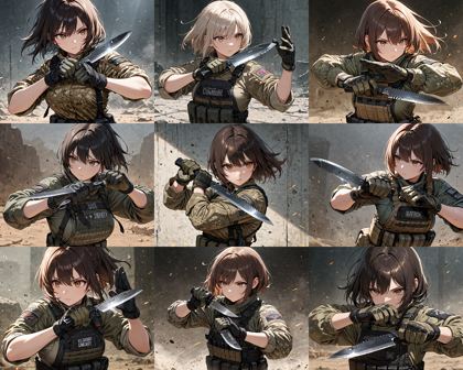 Nova Anime XL v12.0 - 戦闘用のナイフを構えるポーズのプロンプト、画像生成結果:画像3