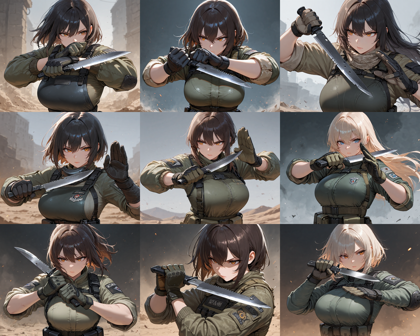 Prefect illustrious XL v4.0 - 戦闘用のナイフを構えるポーズのプロンプト、画像生成結果:画像4