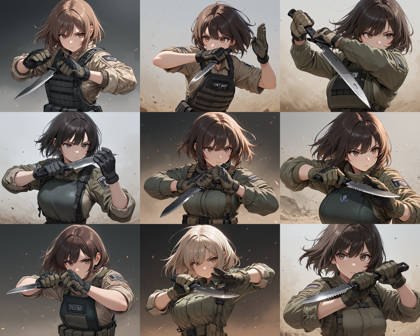 SteinIllustrious v16 - 戦闘用のナイフを構えるポーズのプロンプト、画像生成結果:画像8