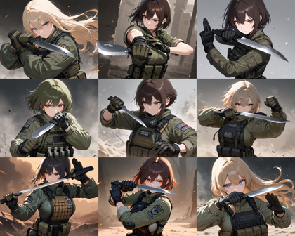 WAI-illustrious-SDXL v15.0 - 戦闘用のナイフを構えるポーズのプロンプト、画像生成結果:画像2