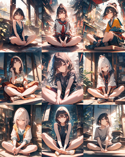 Animagine XL 4.0 opt - 胡坐座り(あぐらをかく)を表現するプロンプト、画像生成結果:画像3