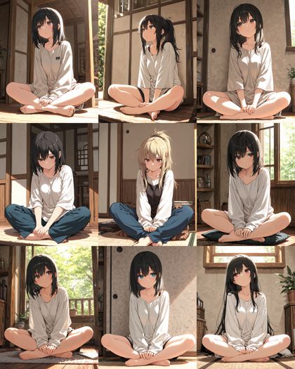 Hakushi Mix v1.41 - 胡坐座り(あぐらをかく)を表現するプロンプト、画像生成結果:画像7