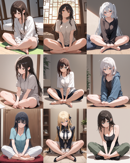 WAI-illustrious-SDXL v15.0 - 胡坐座り(あぐらをかく)を表現するプロンプト、画像生成結果:画像1