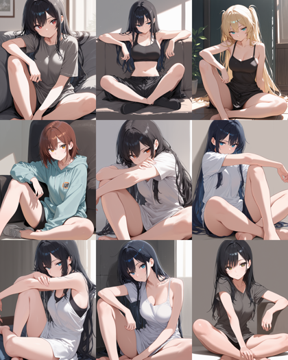 WAI-illustrious-SDXL v15.0 - 胡坐座り(あぐらをかく)を表現するプロンプト、画像生成結果:画像9