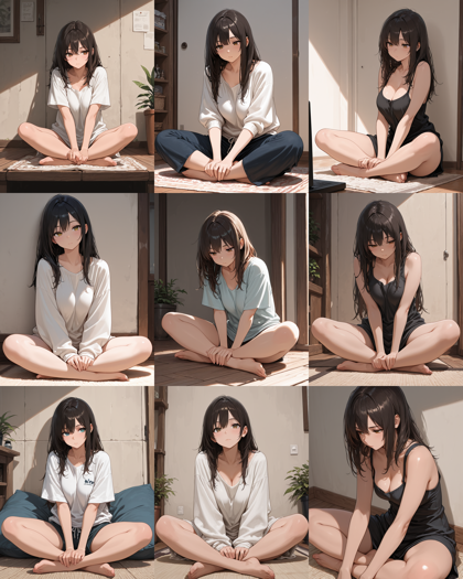 WooMix v1.98 l - 胡坐座り(あぐらをかく)を表現するプロンプト、画像生成結果:画像8