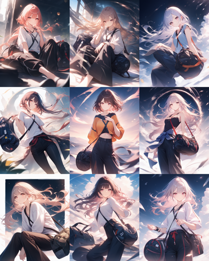 Animagine XL 4.0 opt - バッグなどのストラップを斜め掛けしているキャラクターを表現するプロンプト、画像生成結果:画像10