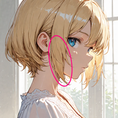 耳より手前、頬の部分に垂れる髪 (サイドの髪) を表現するプロンプト、画像生成結果:画像1