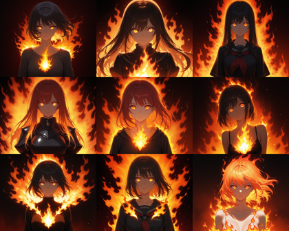 WAI-illustrious-SDXL v16.0 - 炎の効果を表現するプロンプト、画像生成結果:画像1