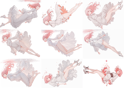 Anim8Draw Illustrious-XL v2.0 - 空中に浮いているポーズのキャラクターを表現するプロンプト、画像生成結果:画像28