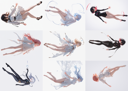AnnnslMIXIllustriousXL v5.1 - 空中に浮いているポーズのキャラクターを表現するプロンプト、画像生成結果:画像29