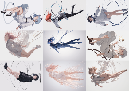 AMIX IL - Async's MIX ILLUSTRIOUS IL N V3.0 - 空中に浮いているポーズのキャラクターを表現するプロンプト、画像生成結果:画像62