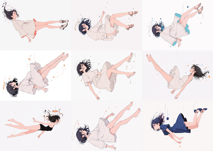 Flanime Illustrious-XL v2.5 - 空中に浮いているポーズのキャラクターを表現するプロンプト、画像生成結果:画像69