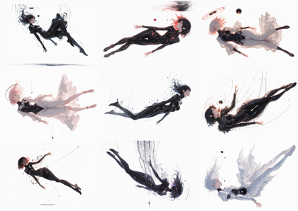 FlareDiffusion v18 - 空中に浮いているポーズのキャラクターを表現するプロンプト、画像生成結果:画像35