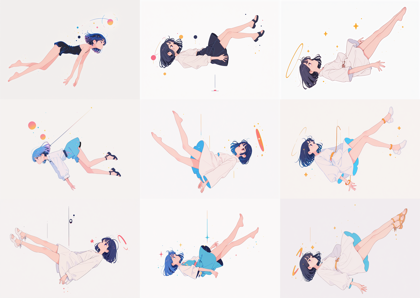 Flatbread - IL v3.0 - 空中に浮いているポーズのキャラクターを表現するプロンプト、画像生成結果:画像70