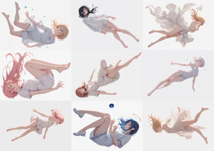 HDA Rainbow Illus v1.4 Anime - 空中に浮いているポーズのキャラクターを表現するプロンプト、画像生成結果:画像38