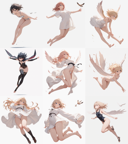 HDA Rainbow Illus v1.7new - 空中に浮いているポーズのキャラクターを表現するプロンプト、画像生成結果:画像78