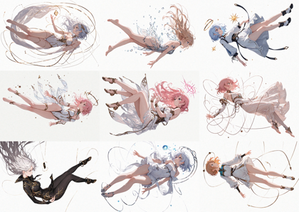 Nova Anime XL v12.5 - 空中に浮いているポーズのキャラクターを表現するプロンプト、画像生成結果:画像3