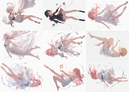 OmniMuse35 v7 - 空中に浮いているポーズのキャラクターを表現するプロンプト、画像生成結果:画像53