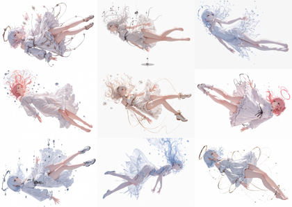 Plant Milk Walnut - 空中に浮いているポーズのキャラクターを表現するプロンプト、画像生成結果:画像11