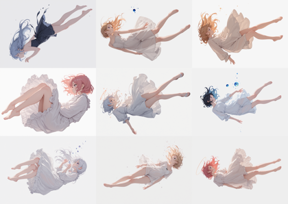 SteinIllustrious v16 - 空中に浮いているポーズのキャラクターを表現するプロンプト、画像生成結果:画像19