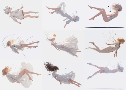 ToonMerge Illustrious v8.0 - 空中に浮いているポーズのキャラクターを表現するプロンプト、画像生成結果:画像68