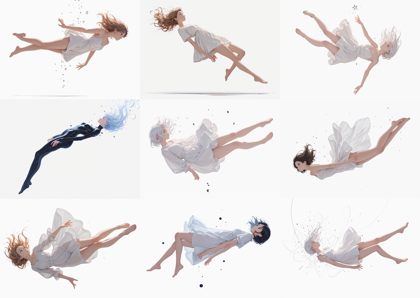 Zeitstein V4 - 空中に浮いているポーズのキャラクターを表現するプロンプト、画像生成結果:画像72